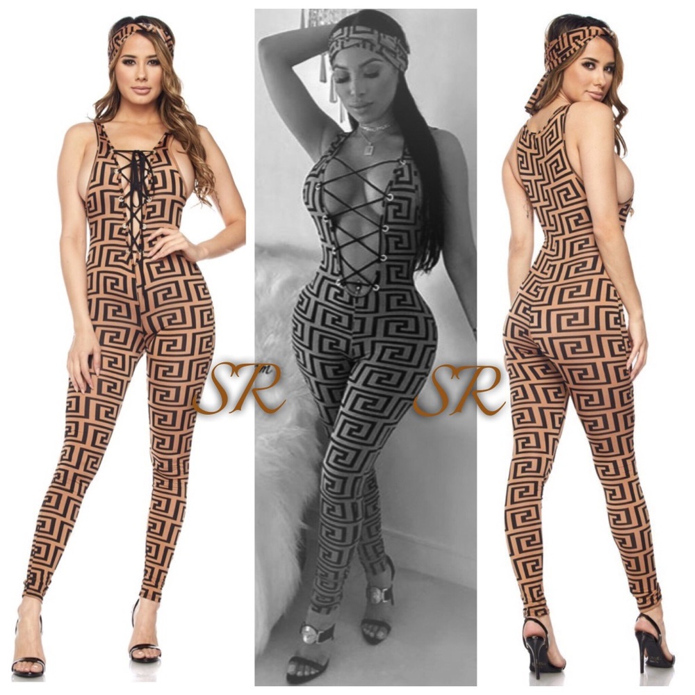 ❗️SALE❗️ Brown Maze Print Jumpsuit - Picture 4 of 8